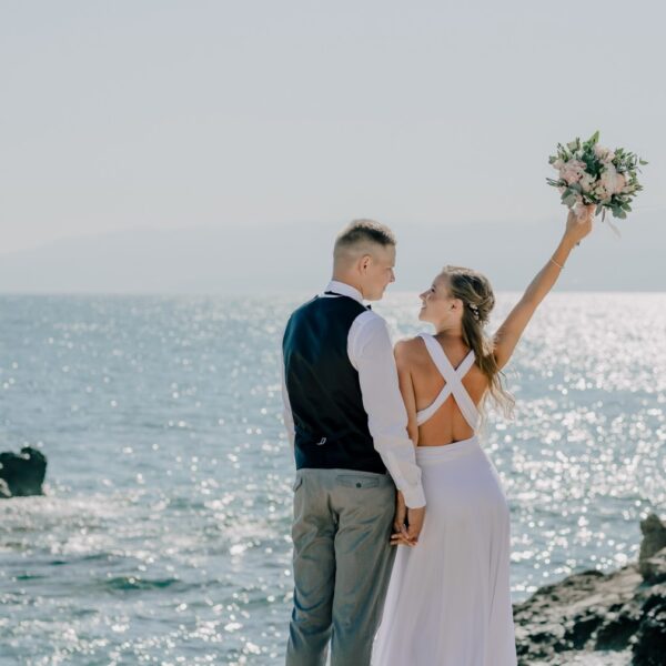 Civil wedding by the sea, on Crete island